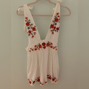 Flower embroidered romper